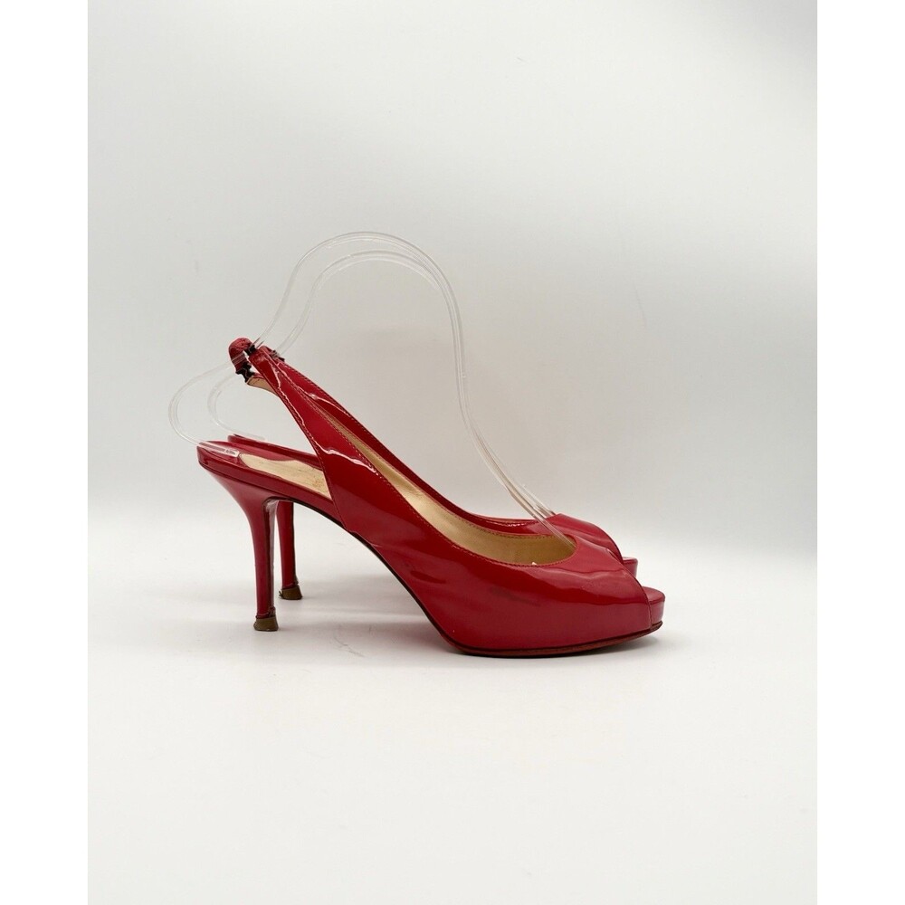 Christian Louboutin Red Patent Leather Slingback Peep Toe Heels Size EU 38